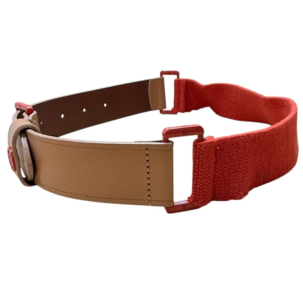 Tory Burch Women's Kiley Stretch Belt XXS Tan Orange Leather Fabric Stretch - Picture 5 of 9